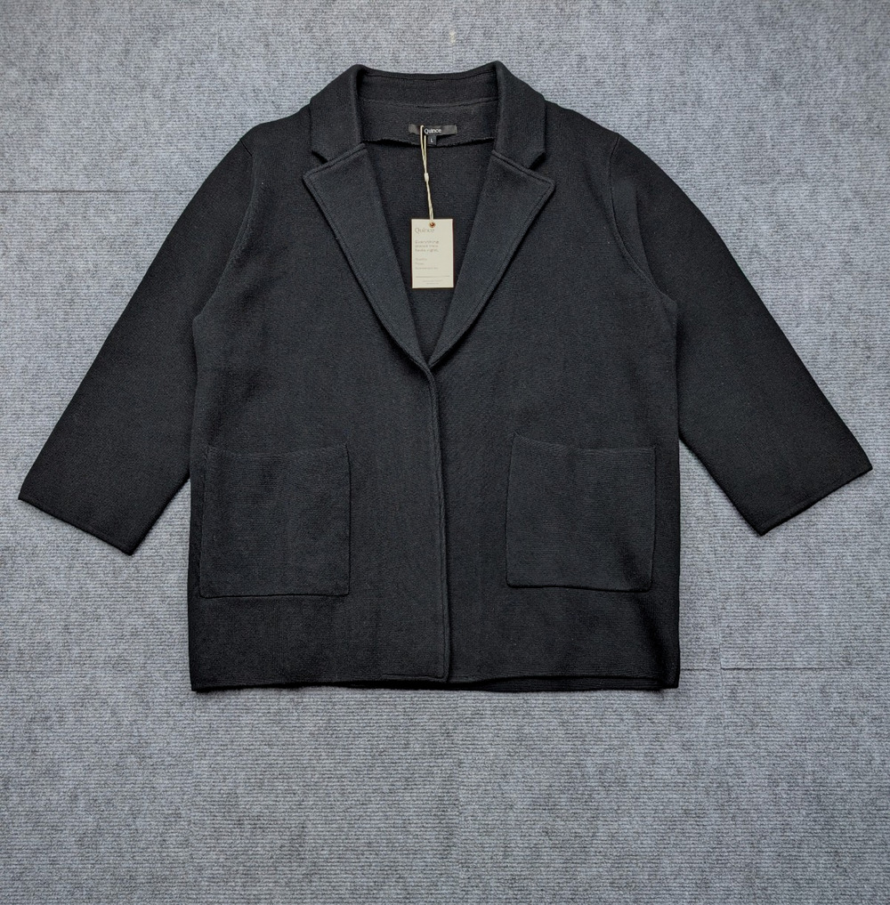 Quince Knit Blazer Womens Large Organic Cotton Black Minimal Capsule Career Coat
